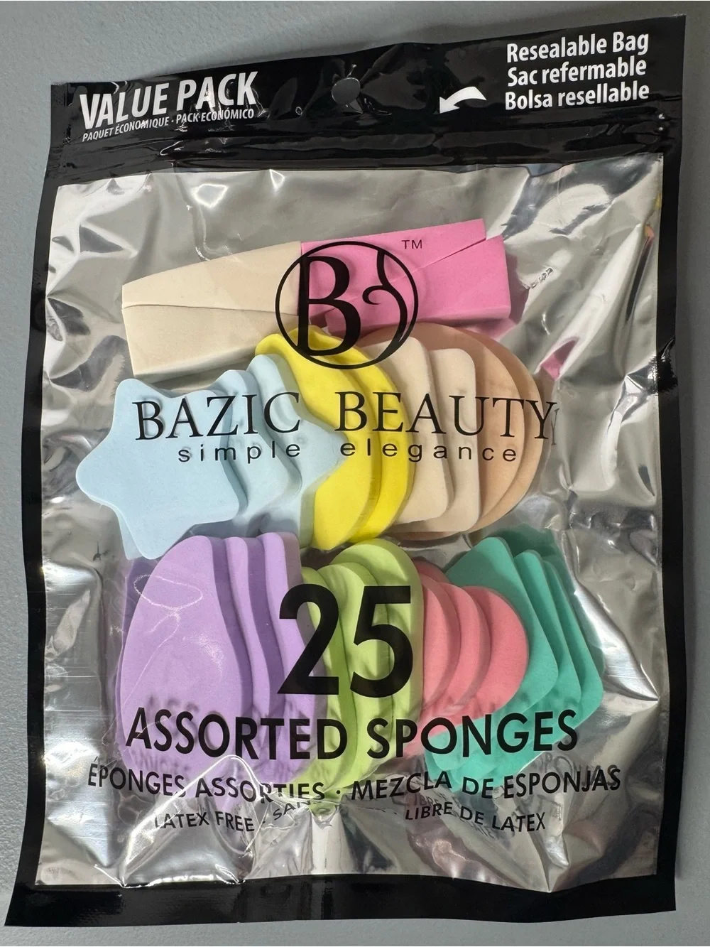 Bazic Beauty 25 Assorted Makeup Sponges - Pastel Multiple pastels shapes